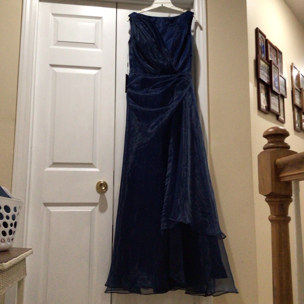 Elegant Navy V-Neck A-Line Wedding Gown with Draped Waist